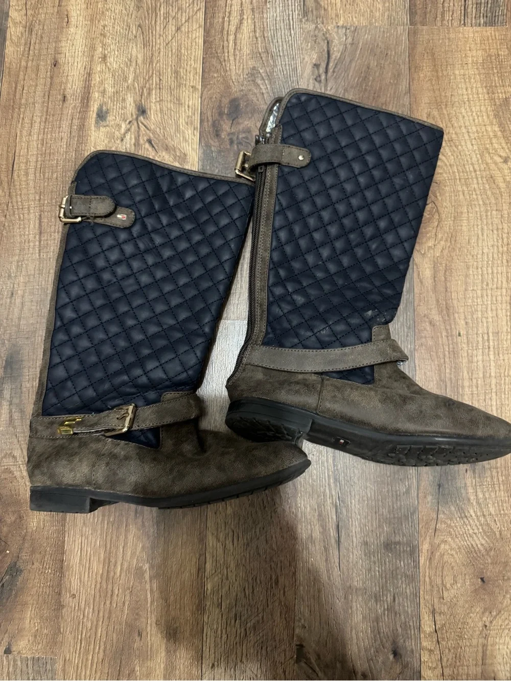 Tommy Hilfiger Quilted Navy Shaft with Brown Suede-Look Boot